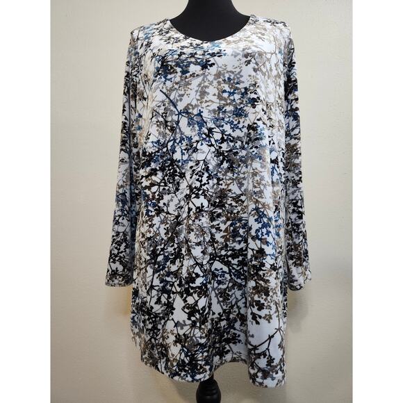 J Jill Pure Jill Women's Velour V-Neck Long Sleeve Tunic  Zinc Calm Vines Medium - Picture 1 of 10